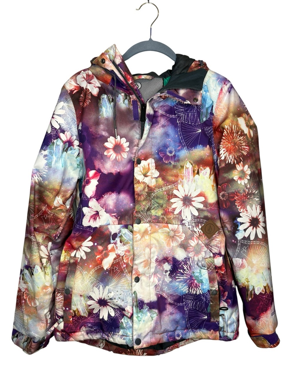 Volcom snowboarding coat skull flowers Multicolor Galaxy print jacket medium